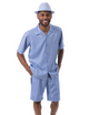 Plush Plains Collection: Montique Men's 2 Piece SHORTS SET Walking Suit Solid in Carolina 7696