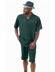 Plush Plains Collection: Montique Men's 2 Piece SHORTS SET Walking Suit Solid in Emerald 7696