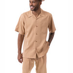 Montique Men's 2 Piece SHORTS SET Walking Suit Solid in Tan 7696
