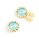 Men's Gold/Turquoise Button Cover Cuff-Link With Crystal Stud Centered Surrounded By Crystal Studs - Suits & More