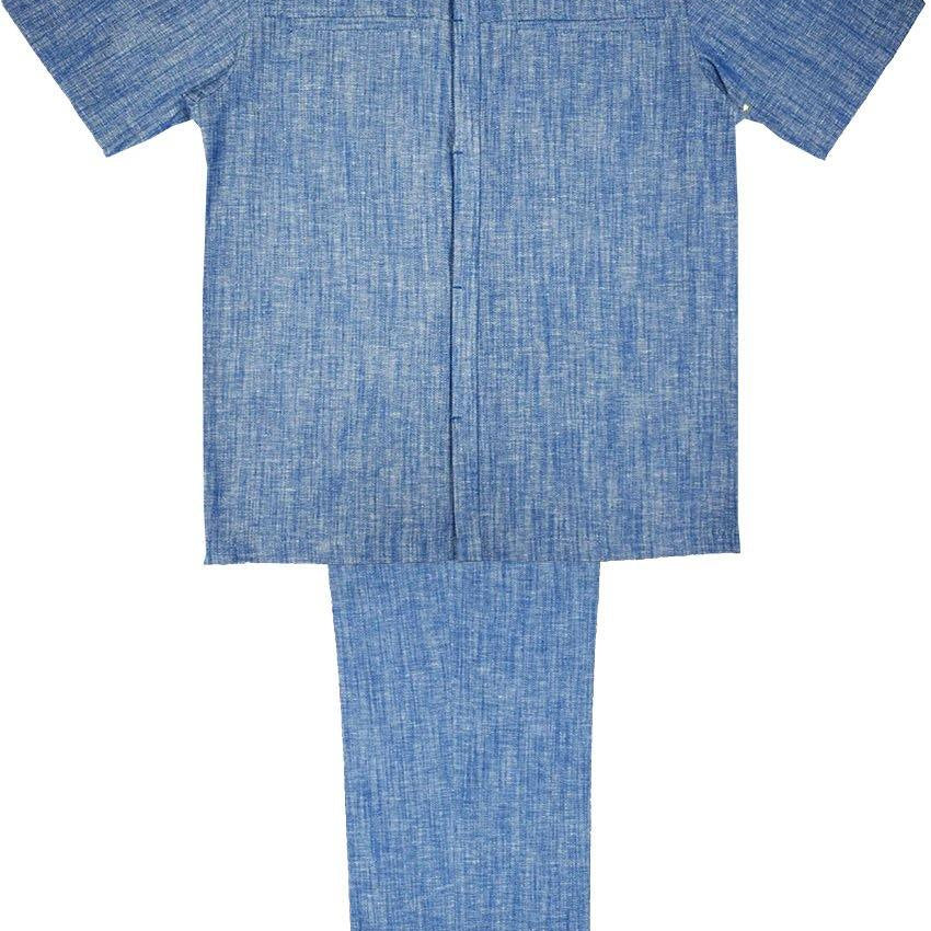 Melange Navy 2 Piece Short Sleeve Linen Set 8620 - Suits & More
