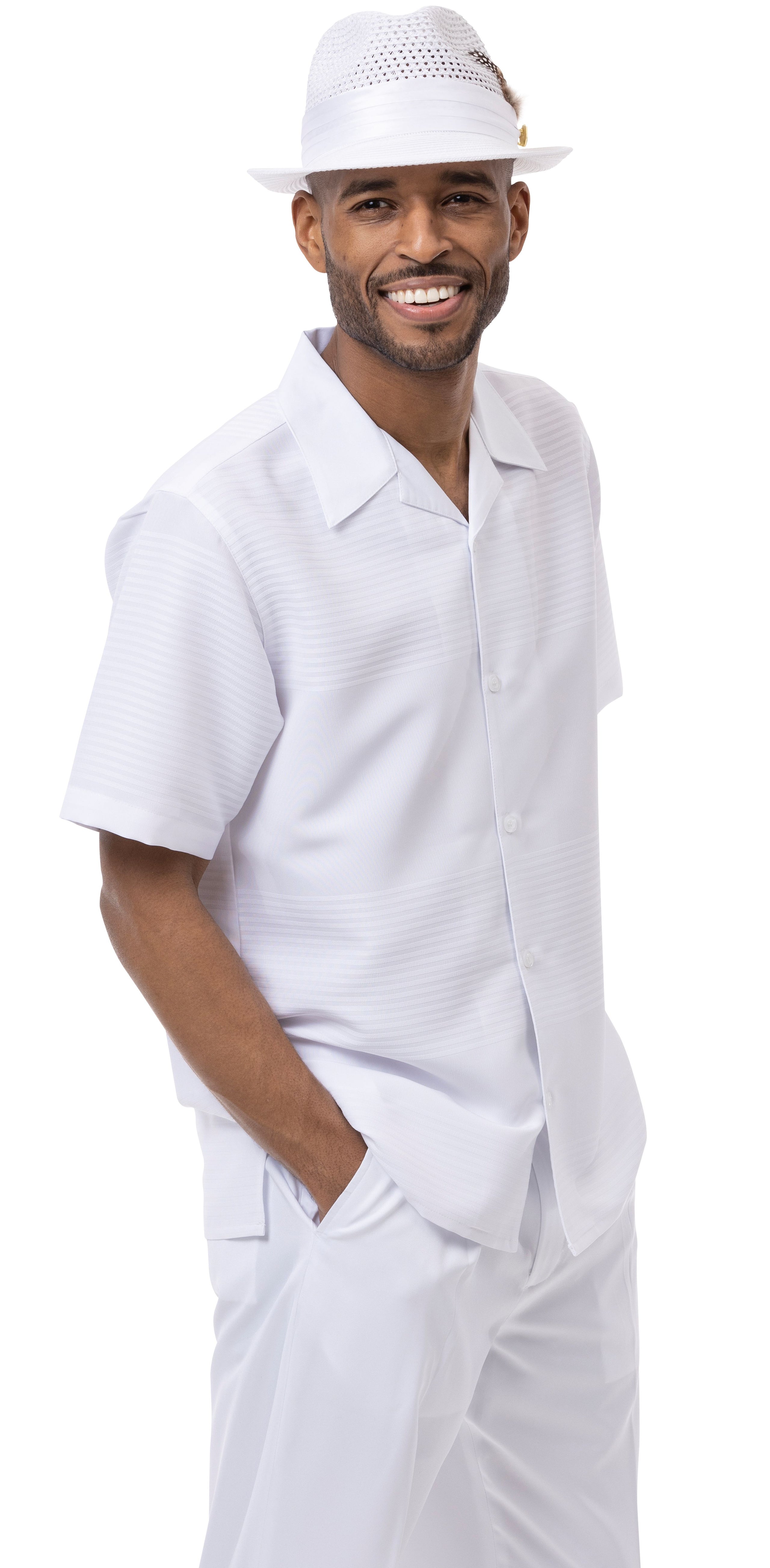 Men's Button Closure Short Sleeve Straight Cut Mens Walking Outfit Suit