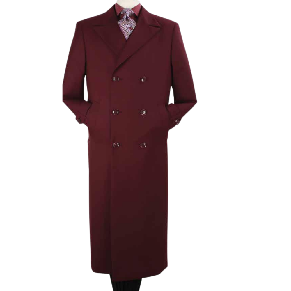 Burgundy Double Breasted Wool Gabardine Coat - DB3 – Suits & More