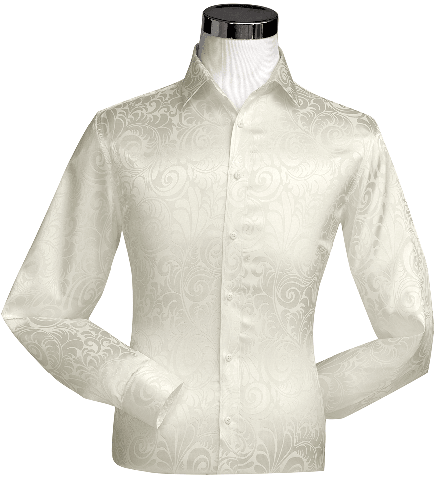 Ivory Tone On Tone Long Sleeve Floral Dress Shirt – Suits & More