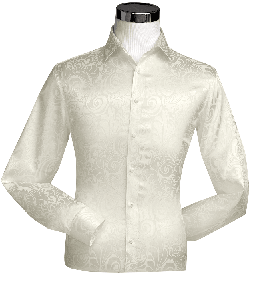 Ivory Tone On Tone Long Sleeve Floral Dress Shirt ESH02 - Suits & More