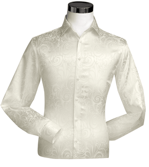 Ivory Tone On Tone Long Sleeve Floral Dress Shirt - FINAL SALE