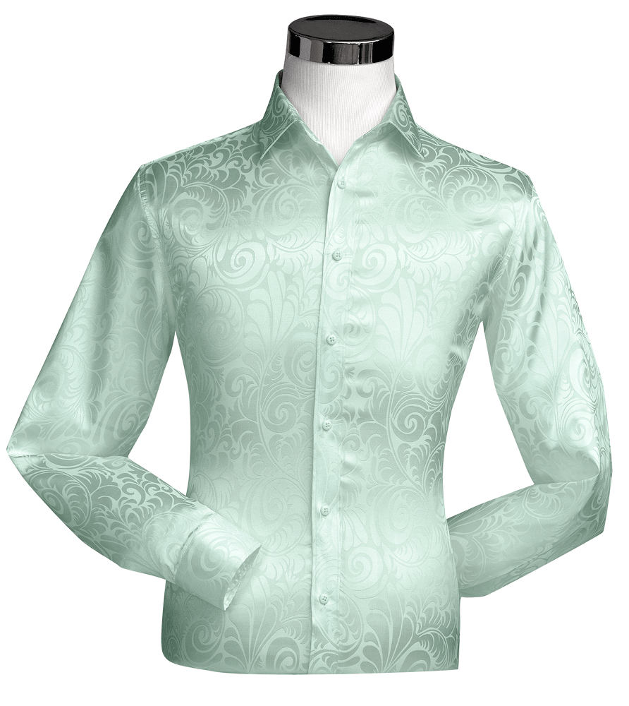 Mint Tone On Tone Long Sleeve Floral Dress Shirt ESH02 - Suits & More