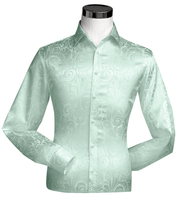 Mint Tone On Tone Long Sleeve Floral Dress Shirt - FINAL SALE