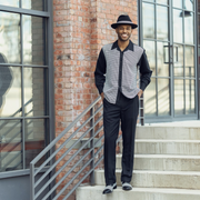 Montique Black Houndstooth Design 2 Piece Long Sleeve Walking Suit Set 2255