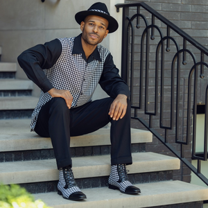 Eulogized Collection: Montique Black Chequered Design 2 Piece Long Sleeve Walking Suit Set 2260