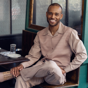 Montique Slate Tan Tone On Tone 2 Piece Long Sleeve Walking Suit Set 2290