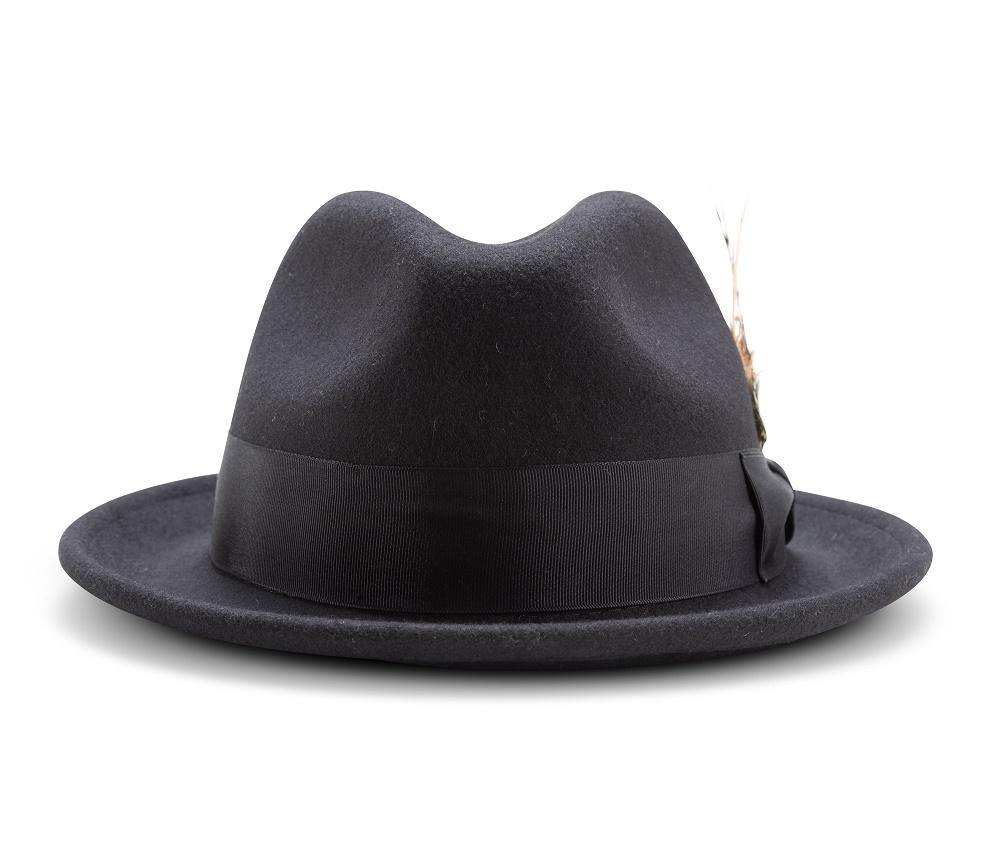 Montique Men's Black 2" Snap Brim Crushable Felt Wool Fedora Hat H10 - Suits & More
