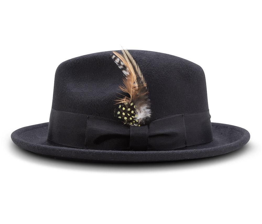 Montique Men's Black 2" Snap Brim Crushable Felt Wool Fedora Hat H10 - Suits & More