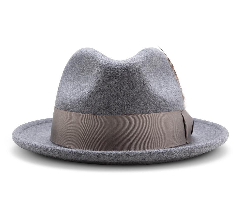 Montique Men's Grey 2" Snap Brim Crushable Felt Wool Fedora Hat H10 - Suits & More