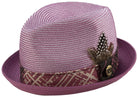 Montique Dusty-Rose Braided Stingy Brim Pinch Fedora Hat H1904 - Suits & More