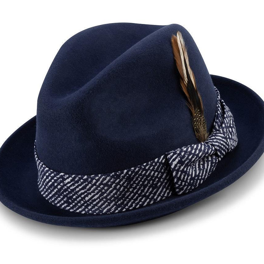 Montique Ink 2" Brim Wool Felt Fedora Hat H-2123 - Suits & More