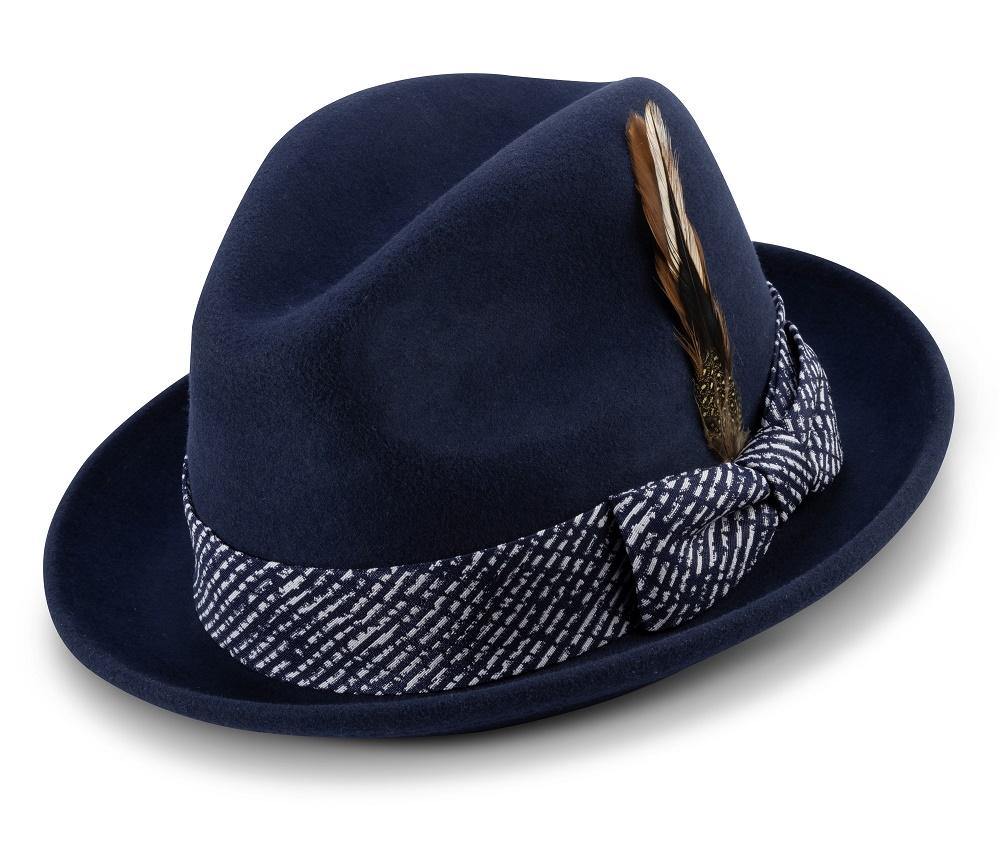 Montique Ink 2" Brim Wool Felt Fedora Hat H-2123 - Suits & More