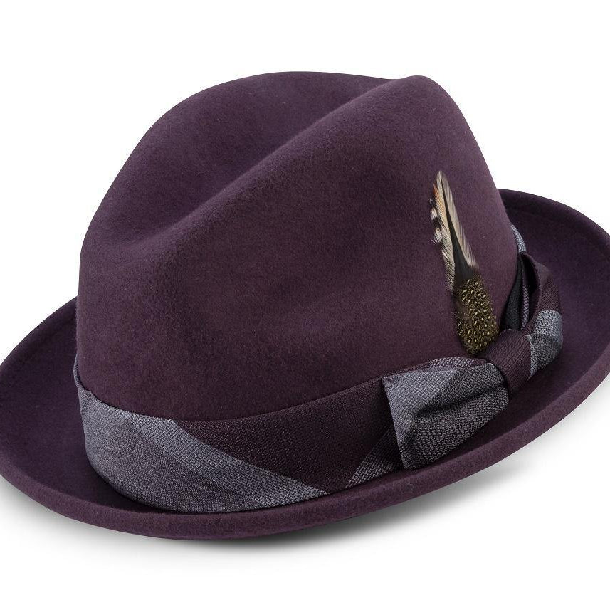 Montique Burgundy 2" Brim Wool Felt Dress Fedora Hat H-2126 - Suits & More