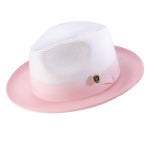 Galanza Collection: Pink Two-tone Pinch Fedora With Matching Grosgrain Ribbon- Wide Brim H47