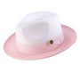 Galanza Collection: Pink Two-tone Pinch Hat Wide Brim Matching Grosgrain Ribbon Straw Fedora