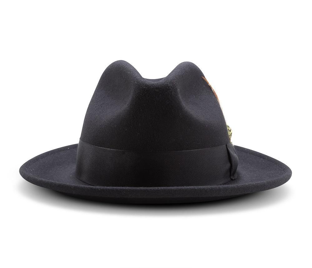 Montique Black Lightfelt 2 ½" Wide Brim Wool Felt Pinch Hat H-60 - Suits & More