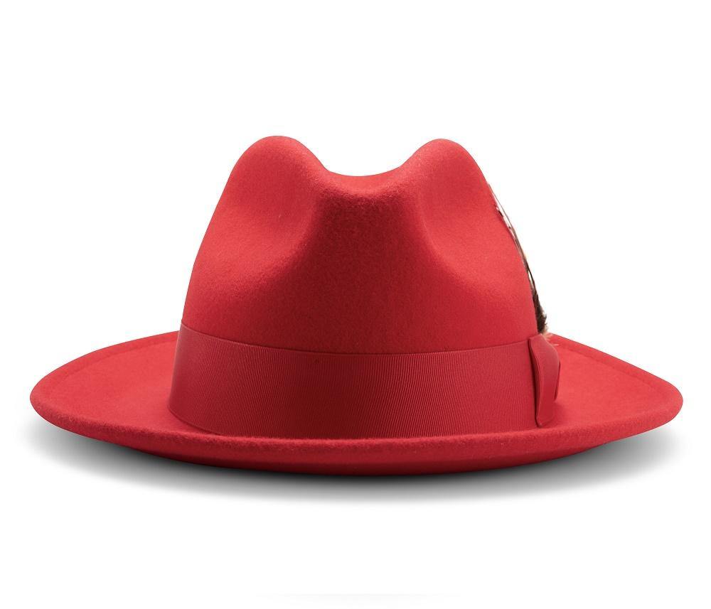 Montique Red Lightfelt 2 ½" Wide Brim Wool Felt Pinch Hat H-60 - Suits & More
