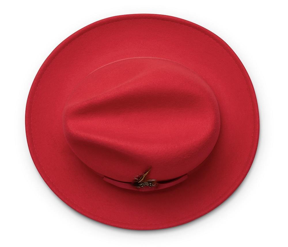 Montique Red Lightfelt 2 ½" Wide Brim Wool Felt Pinch Hat H-60 - Suits & More