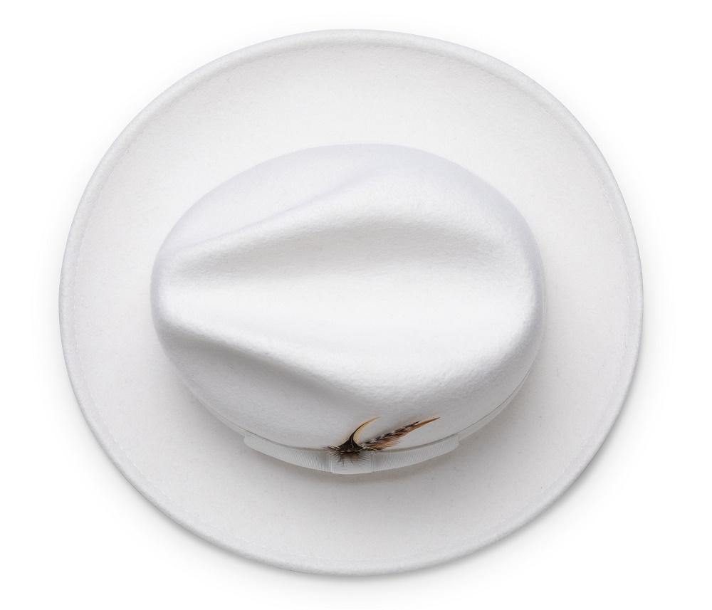 Montique White Lightfelt 2 ½" Wide Brim Wool Felt Pinch Hat H-60 - Suits & More