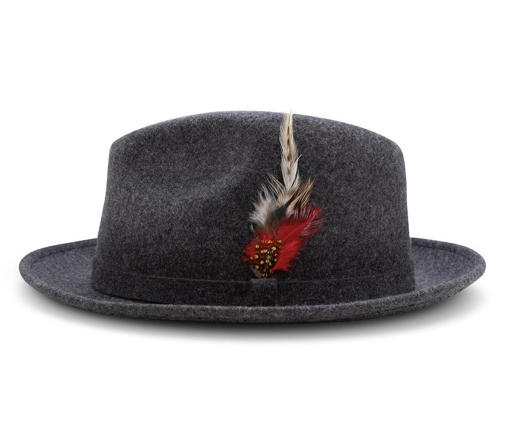Montique Charcoal Small Felt Band 2 ¼ Brim Wool Felt Dress Hat H-62 - Suits & More