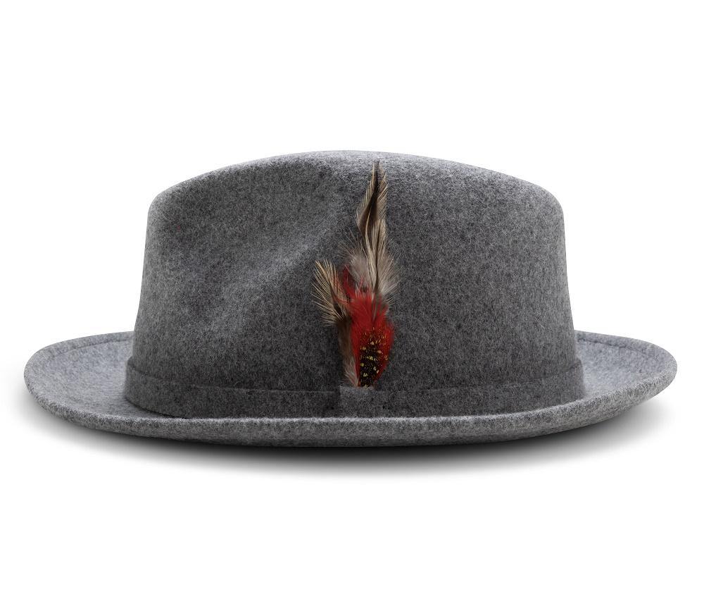 Montique Grey Small Felt Band 2 ¼ Brim Wool Felt Dress Hat H-62 - Suits & More