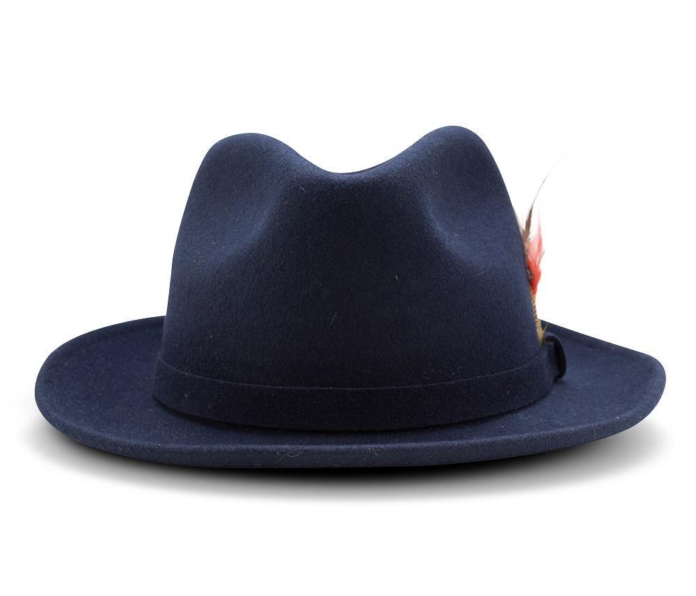 Montique Navy Small Felt Band 2 ¼ Brim Wool Felt Dress Hat H-62 - Suits & More