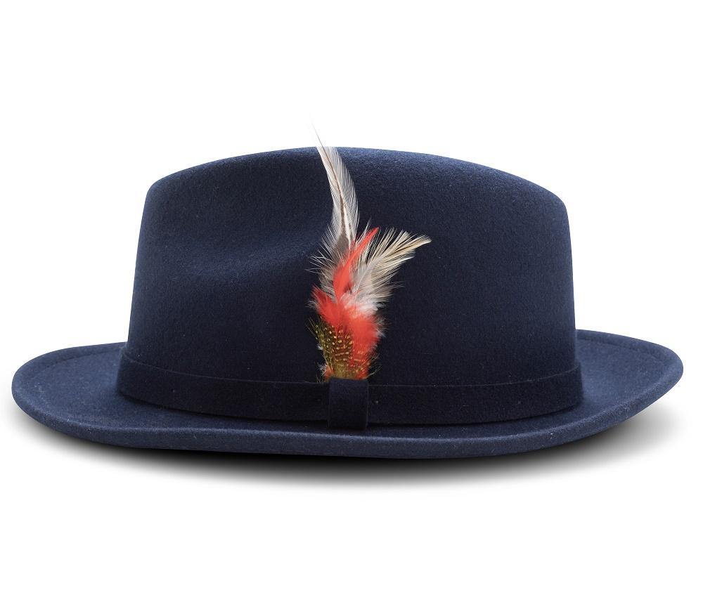 Montique Navy Small Felt Band 2 ¼ Brim Wool Felt Dress Hat H-62 - Suits & More