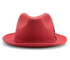 Montique Red Small Felt Band 2 ¼ Brim Wool Felt Dress Hat H-62 - Suits & More