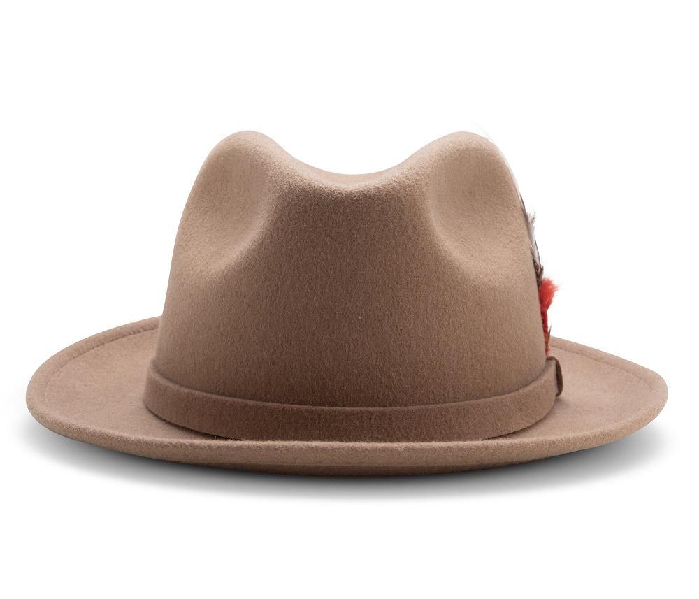 Montique Tan Small Felt Band 2 ¼ Brim Wool Felt Dress Hat H-62 - Suits & More