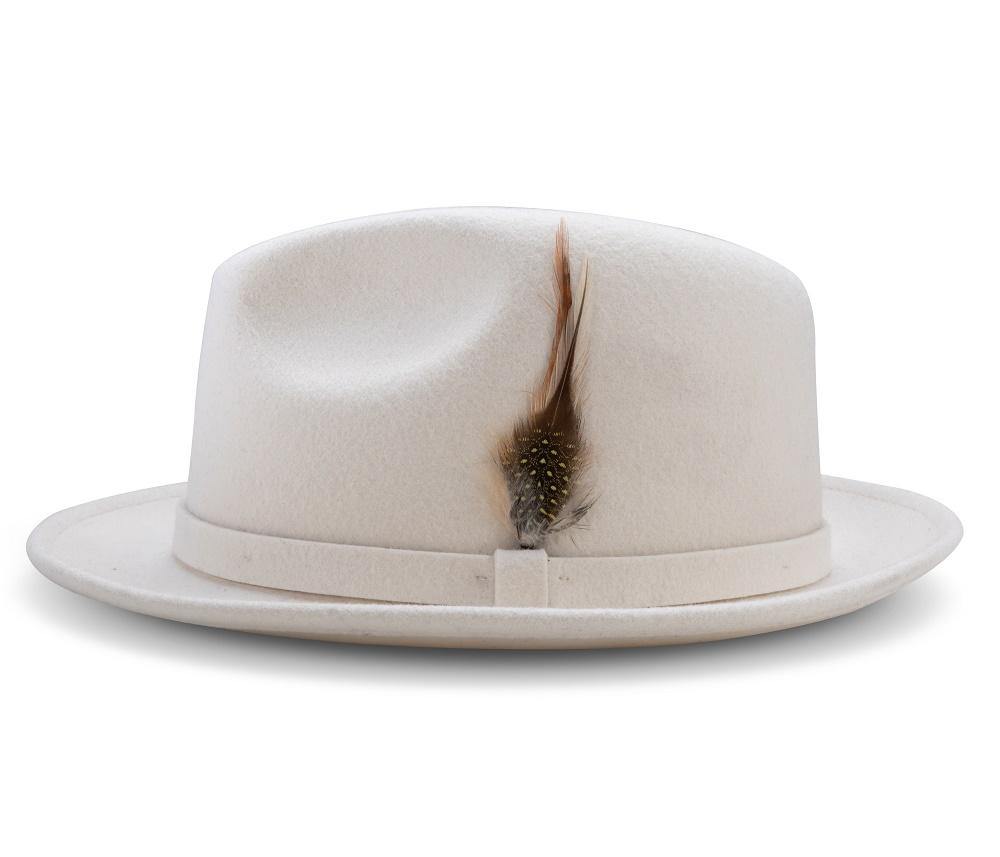 Montique Winter White Small Felt Band 2 ¼ Brim Wool Felt Dress Hat H-62 - Suits & More