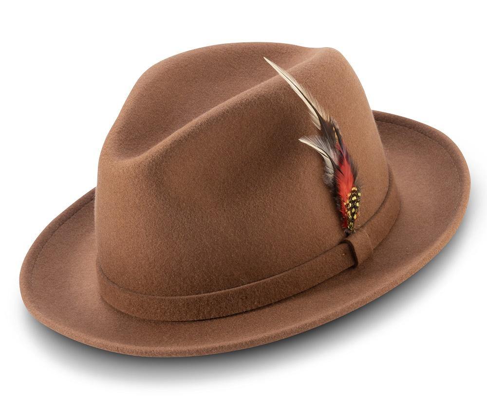 Montique Bronze Small Felt Band 2 ¼ Brim Wool Felt Dress Hat H-62 - Suits & More
