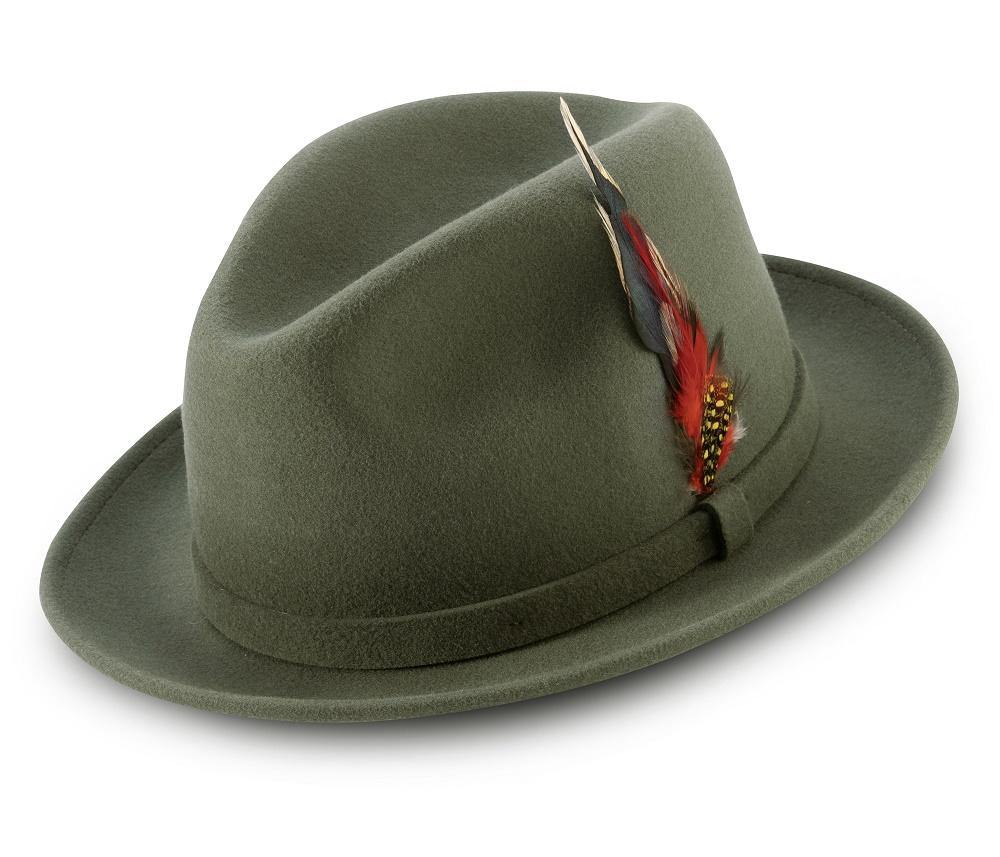Montique Olive Small Felt Band 2 ¼ Brim Wool Felt Dress Hat H-62 - Suits & More