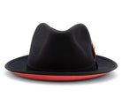 Montique Black Small Felt Band 2 ¼" Brim Red Bottom Wool Felt Dress Hat H-74 - Suits & More