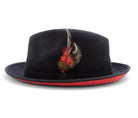 Montique Black Small Felt Band 2 ¼" Brim Red Bottom Wool Felt Dress Hat H-74 - Suits & More
