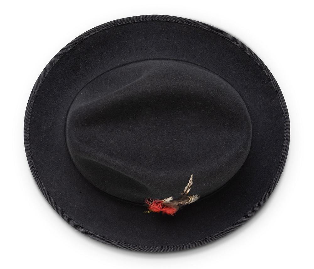 Montique Black Small Felt Band 2 ¼" Brim Red Bottom Wool Felt Dress Hat H-74 - Suits & More