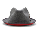 Montique Grey Small Felt Band 2 ¼" Brim Red Bottom Wool Felt Dress Hat H-74 - Suits & More
