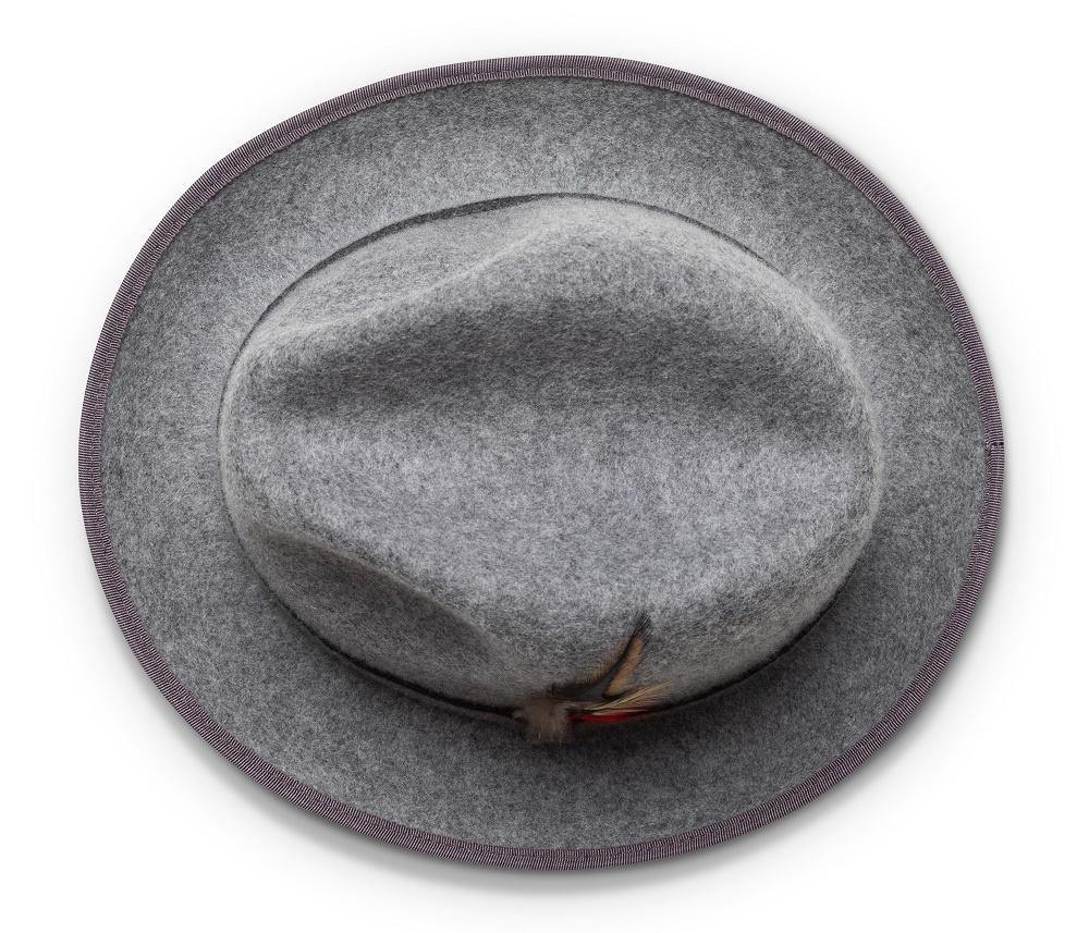 Montique Grey Small Felt Band 2 ¼" Brim Red Bottom Wool Felt Dress Hat H-74 - Suits & More