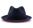 Montique Navy Small Felt Band 2 ¼" Brim Red Bottom Wool Felt Dress Hat H-74 - Suits & More