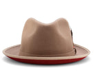 Montique Tan Small Felt Band 2 ¼" Brim Red Bottom Wool Felt Dress Hat H-74 - Suits & More