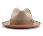 Montique Beige Matching Grosgrain Ribbon 2 ¼" Brim Red Bottom Wool Felt Dress Hat H-75 - Suits & More