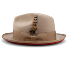 Montique Beige Matching Grosgrain Ribbon 2 ¼" Brim Red Bottom Wool Felt Dress Hat H-75 - Suits & More