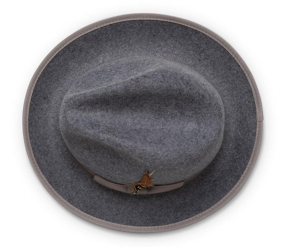 Montique Grey Matching Grosgrain Ribbon 2 ¼" Brim Red Bottom Wool Felt Dress Hat H-75 - Suits & More