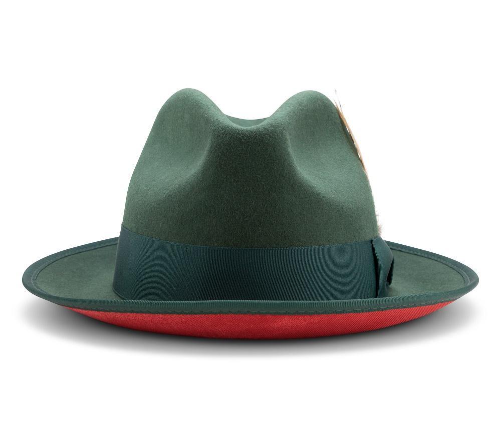 Montique Hunter Matching Grosgrain Ribbon 2 ¼" Brim Red Bottom Wool Felt Dress Hat H-75 - Suits & More