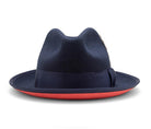 Montique Navy Matching Grosgrain Ribbon 2 ¼" Brim Red Bottom Wool Felt Dress Hat H-75 - Suits & More