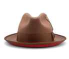 Montique Tan Matching Grosgrain Ribbon 2 ¼" Brim Red Bottom Wool Felt Dress Hat H-75 - Suits & More